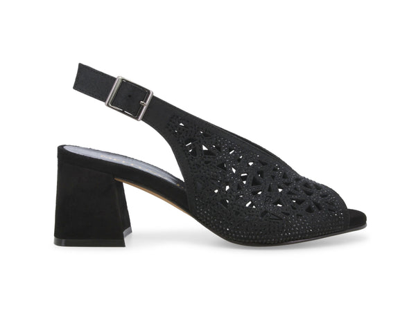 Melluso Sandalo Donna Elegante Camoscio Intagliato con Strass Nero N653-244786